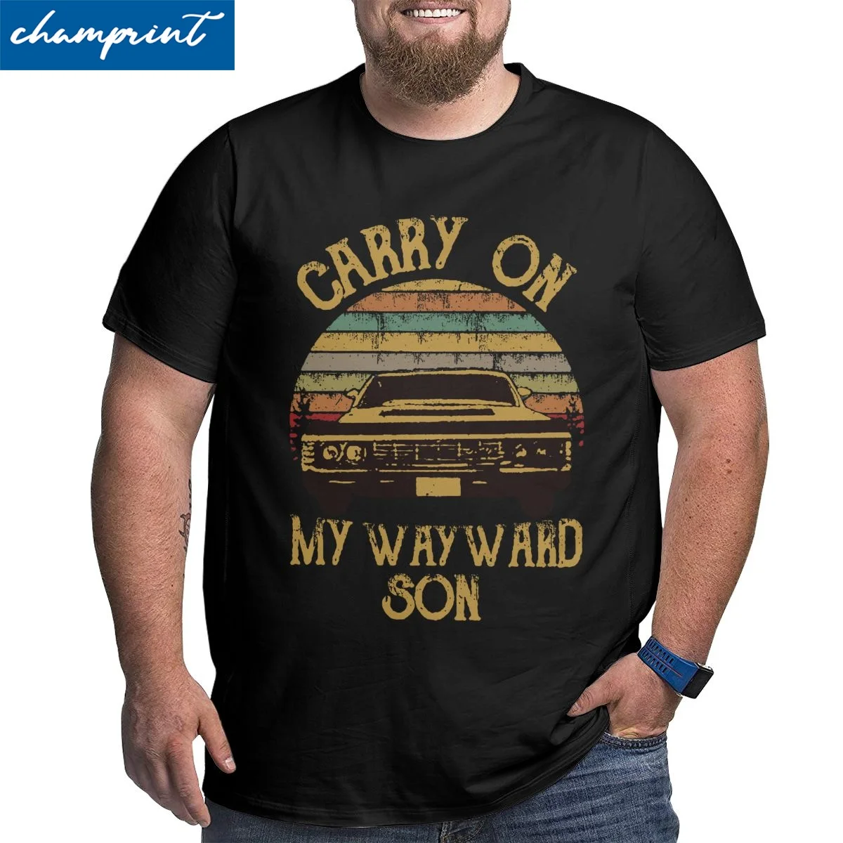 Men's Supernatural Vintage T Shirt Carry On My Wayward Son Dark Heather Clothes Big Tall Tee Plus Size 4XL 5XL 6XL T-Shirt | Мужская