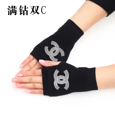 Sailor dance gloves Rivet wool gloves spring and autumn black half-finger gloves show gloves Double -C