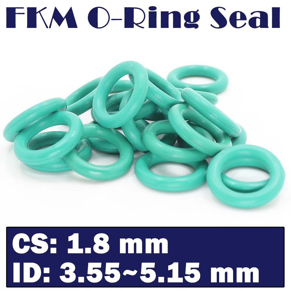 

CS1.8mm FKM Rubber Ring ID 3.55/3.75/4/4.5/4.75/4.87/5/5.15*1.8 mm 100PCS O-Ring Fluorine Gasket Oil seal Green ORing