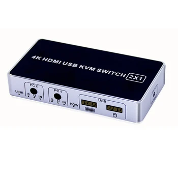 

KVM Switch Box 4K USB 2.0 Hub Stable Sharing Plug And Play Aluminum Alloy Hdmi Port For Keyboard Ultra HD With Indicate Light