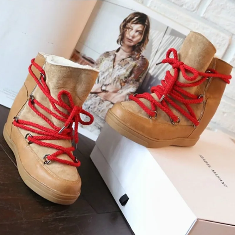 Snow-Boots Platform Lace-Up Brown Black Design Hight Increasing Female Winter Women Brand