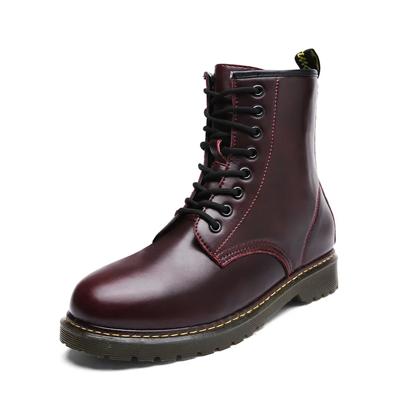 Зимние ботинки в военном стиле; мужская повседневная обувь; кожаные водонепроницаемые рабочие ботинки на шнуровке; мужские тактические ботинки; армейские ботинки; Цвет Черный; KOZLOV - Цвет: wine red boots men