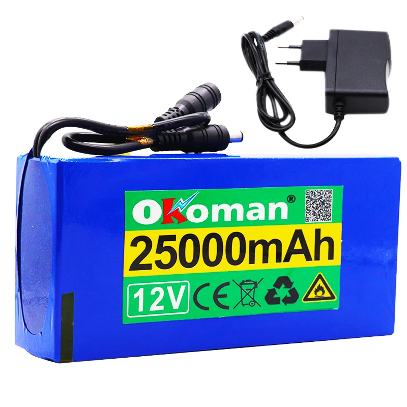 12v 25000mAh lithium-ion Rechargeable battery High Capacity 12.6v 25Ah AC Power Charger With charging indicator+ charger