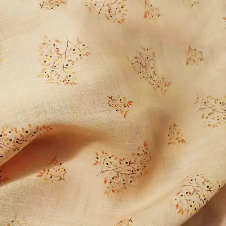 

High quality new natural ramie fabric Branch printing patchwork Skirt lining dress shirt bag material