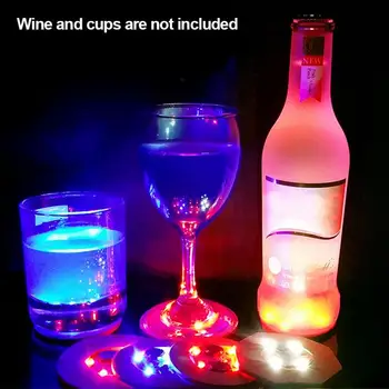 

1pc Bottle Stickers Coasters Lights Battery Powered LED Party Drink Cup Mat Christmas Vase New Year Halloween Decoration Lights