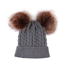 Детские вязанные шляпы с двойным шариком, Милая Детская шерстяная шапка, шерстяная шапка, зимняя вязаная шапочка унисекс, однотонный Теплый головной убор для ребенка
