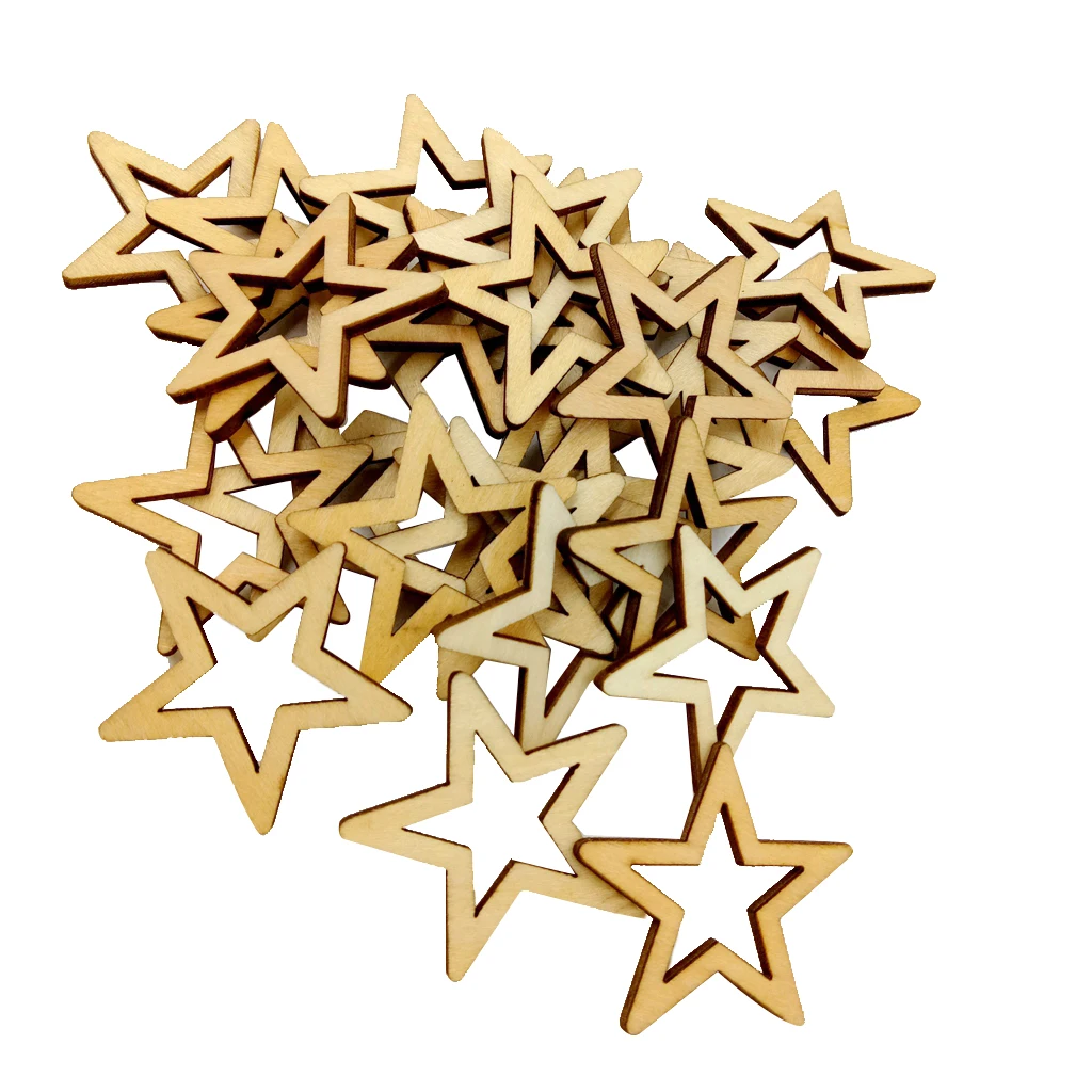25 Piece 50mm Unfinished Hollow Wooden Shape Star Embellishments for Scrapbooking Crafts