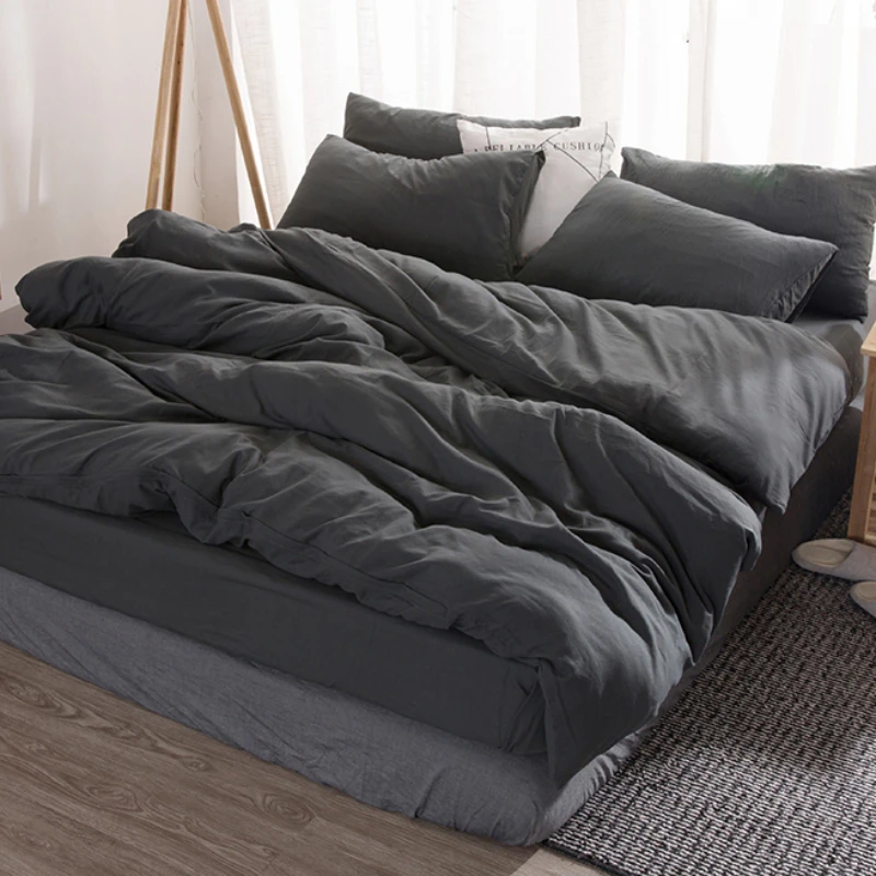 

Men Nordic Washable Solid Color Polyester Bedding Set Modern Fashion Soft Breathable Design Juego De Sabanas Home Decor Ec50ct