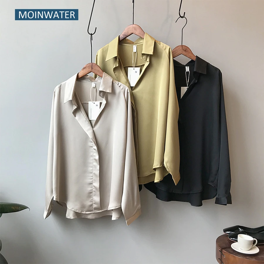 Рубашка MOINWATER MWST2001 женская из искусственного шелка однотонная блузка для офиса