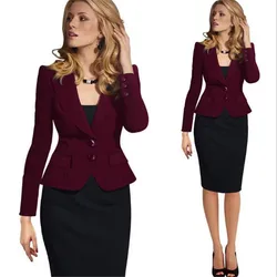 Feminino azul feminino terno senhoras do escritório 2021 nova primavera magro topo elegante roupas de design curto dois fivela terno mulher casaco 4xl