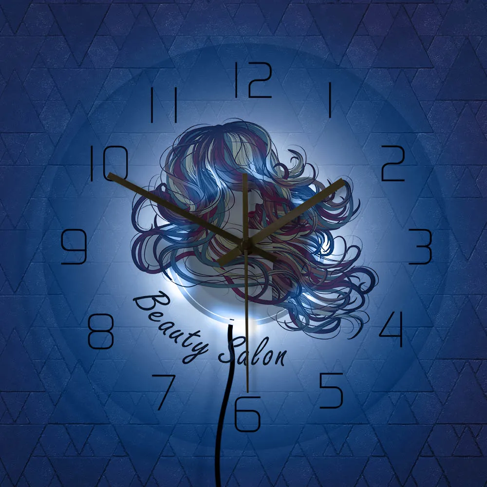 Модные сексуальные женские с красочными длинными волосами декоративные часы Красота Парикмахерская настенная часы студия волос парикмахер подарок