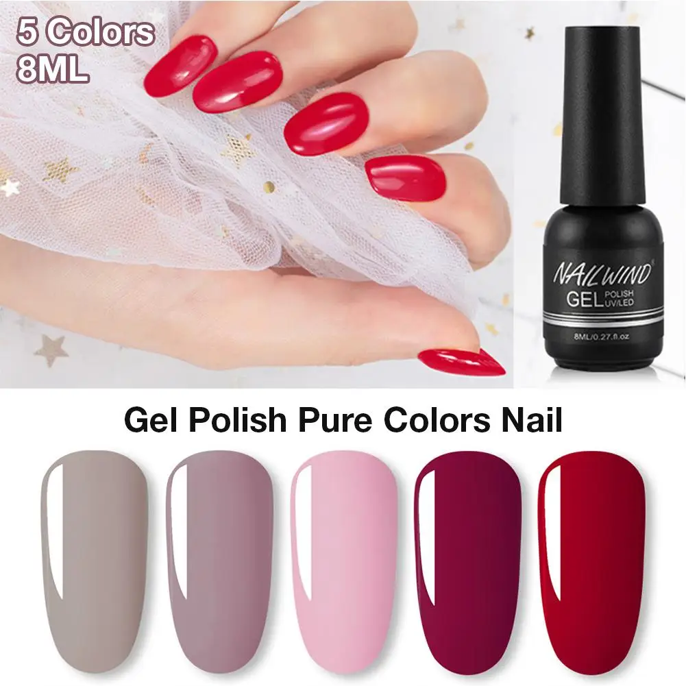 5 цветов, 8 мл, Гель-лак, чистые цвета, лак для ногтей, необходимая УФ-лампа, 1 шт., впитывающий Полупостоянный гель, предназначен для маникюра, красоты