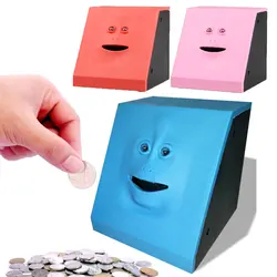 Banque de pièces de monnaie électrique, visage, manger, mignon, boîte de Collection, batterie, automatique, économie d'argent, jouets de banque 