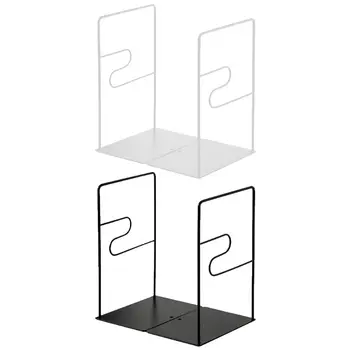 

1 Pair Iron Bookends Book Stand Support Desktop Office Magazine Organizer Non Slip Rack Shelf Holder