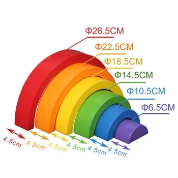 

6Pcs Wooden Rainbow Stacking Nesting Puzzle Blocks Stacker Learning Game Geometry Building Blocks Educational Toys for Kids