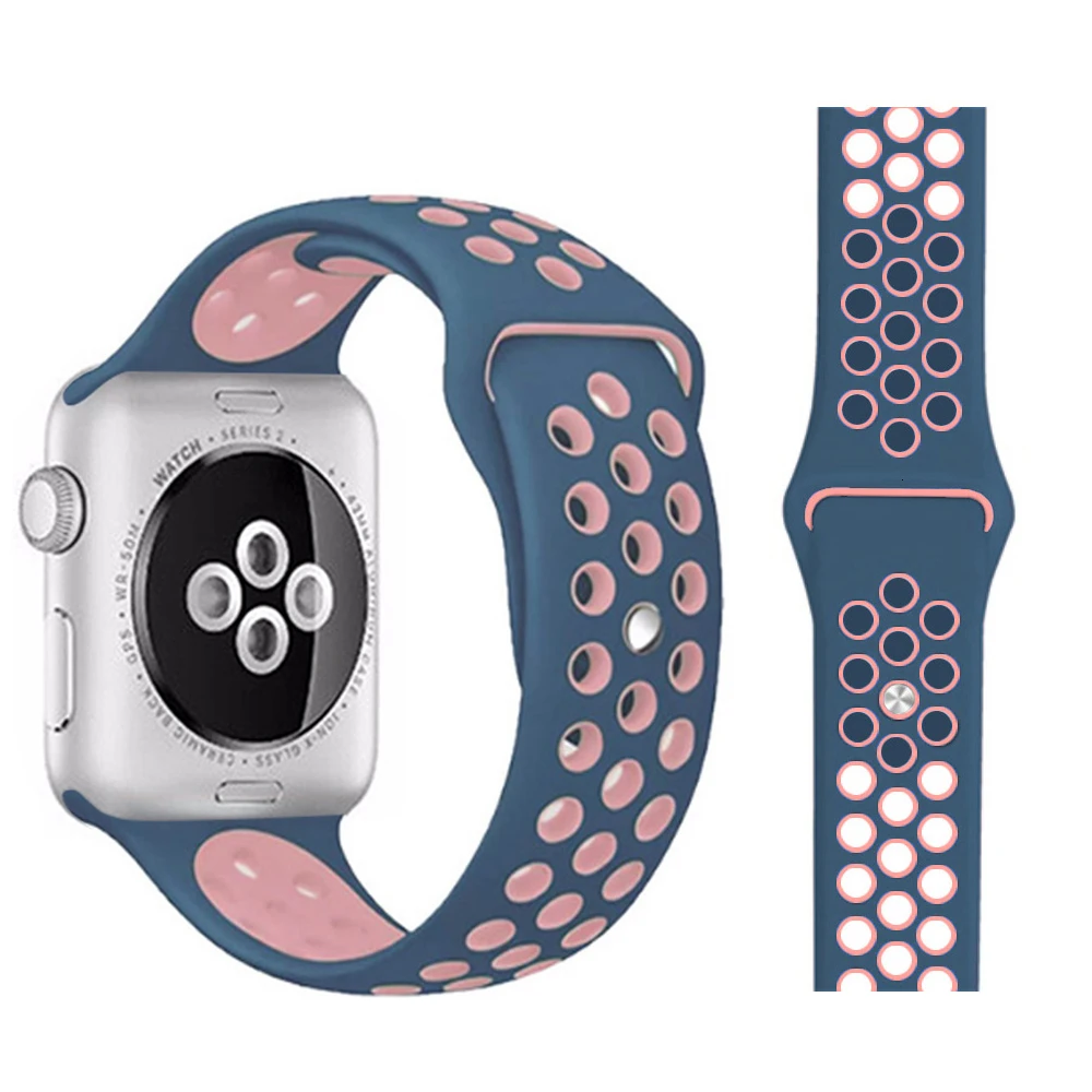 Спортивный ремешок для apple watch band 44 мм/40 мм apple watch 4 3 2 band iwatch band 5 42 мм/38 мм correa браслет ремень аксессуары для часов - Цвет ремешка: Navy and pink