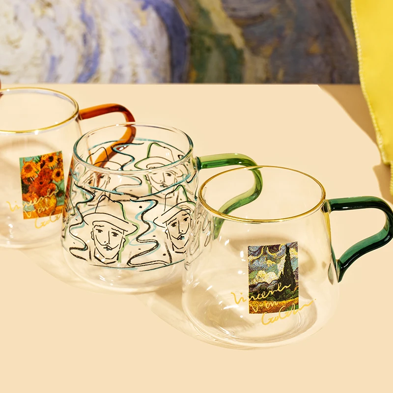 400ml Van Gogh-Impression Glass Mug Coffee Cup With Handle Couple Cups For Breakfast Milk Juice Cold Brinkware | Дом и сад