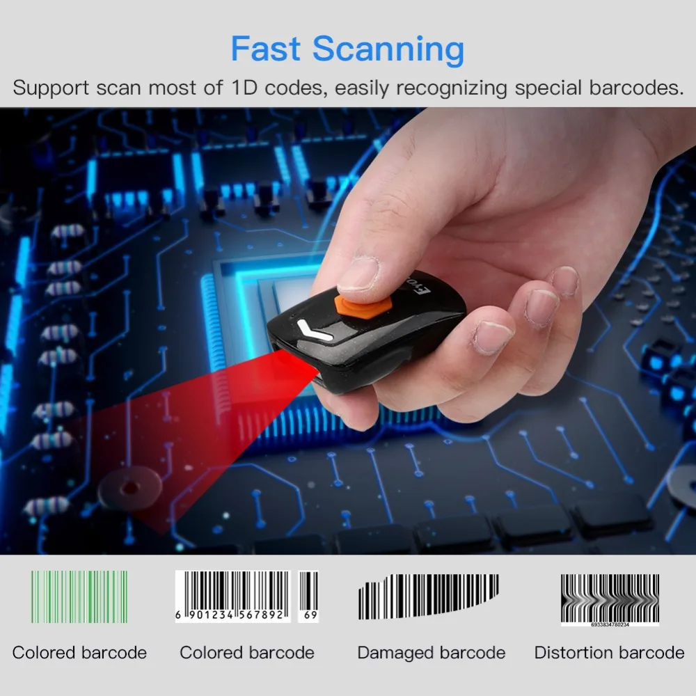 Eyoyo 1D/2D Bluetooth Barcode Scanner Bluetooth & 2.4G Wireless & USB Wired 3 Connection Mode Portable EAN 13 Barcode Reader fast scanner