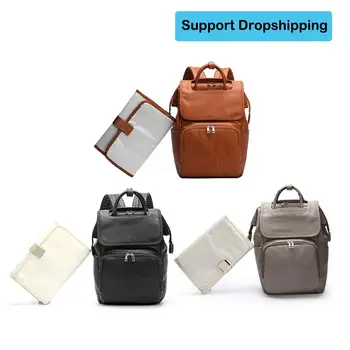 

Vintage Maternity Backpacks Hot Selling Simplicity Multi-function Baby Diaper Changing Pad PU Leather Travel Mummy School Bag