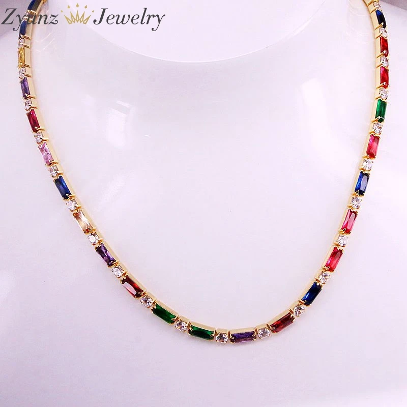 5PCS, CZ chain necklace women choker Colorful cz crystal zirconia Gold /Silver necklace for women