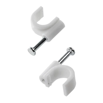 

100 Pcs 8mm Dia round Cable Wire Fastener Circle Clips with Metal Nail