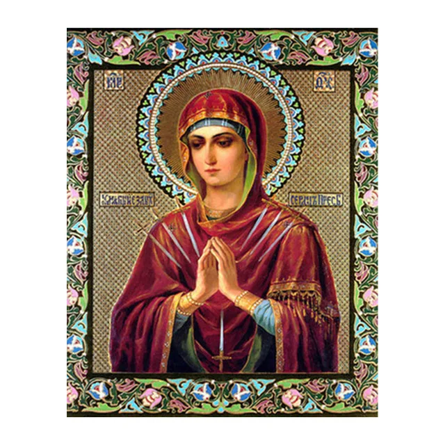 Round Full Diamond Embroidery Religion Icon DIY Cross Stitch Diamond Painting Virgin Mary Rhinestone Full Drill Diamond Mosaic - Цвет: 21