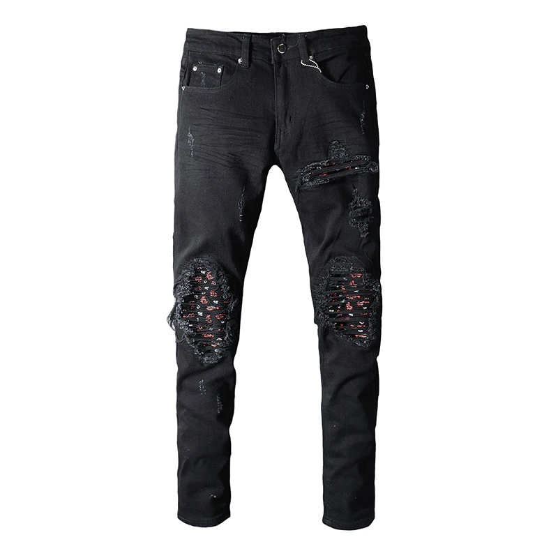 Seveyfan Марка NEW FASHION Hi Street Для мужчин черный Рваные джинсы скинни джинсы с заплатами и джинсы брэнда джинсы для мужчин