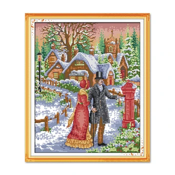 

42x51cm 11CT 3 Strands Printing Cross Stitch Kit DIY Decorative Cross-stitch Embroidery Kit (without Frame)-Walking In The Snow