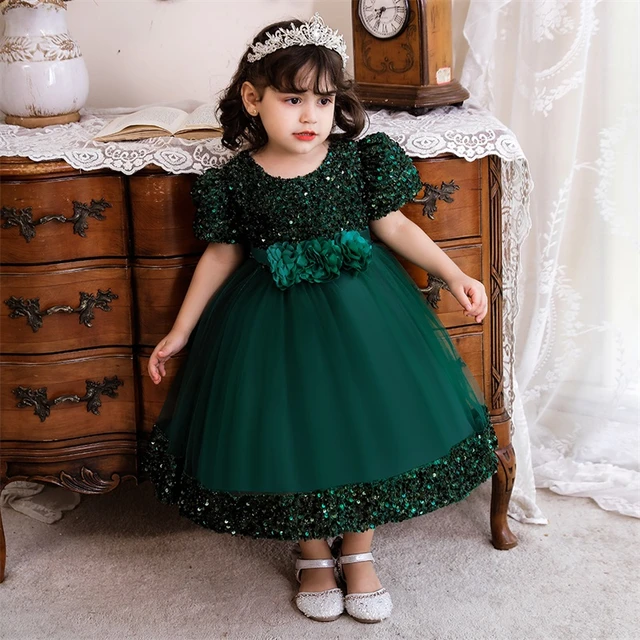 Vestido de lantejoulas cintilante bebê menina, vestido de princesa, cauda  grande, artesanal, aniversário, sessão fotográfica, criança, batismo, Natal  - AliExpress