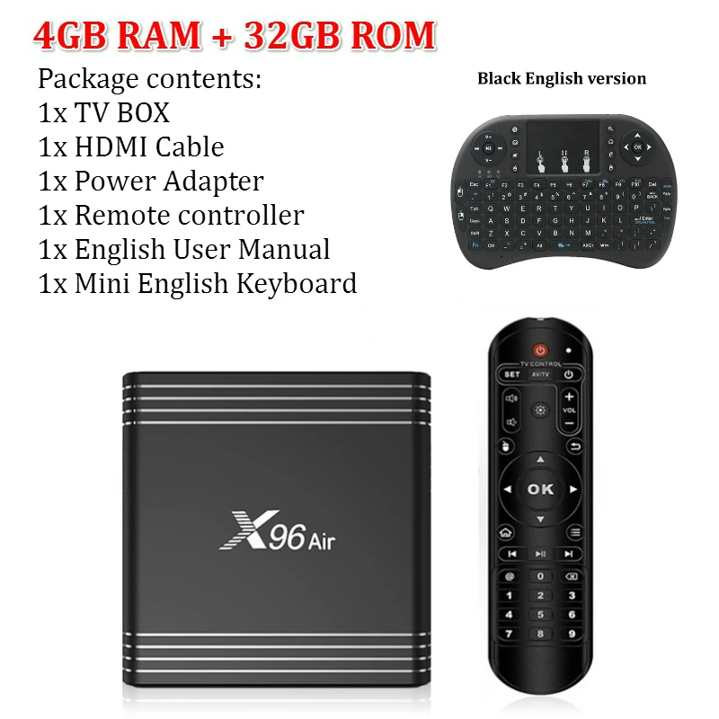 4G 32G EU Keyboard T ТВ коробка X96 воздуха 8K Android 9,0 Смарт ТВ коробка 4GB 64GB Quad core Dual WiFi USB 3,0 Bluetooth 4,1 Google плеер Youtube Декодер каналов кабельного телевидения - Цвет: 4G 32G EU Keyboard