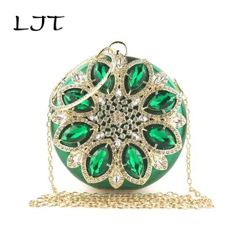 

Rhinestone Diamond Round Fashion Women Clutch Purse Evening Bag Crystal Wedding Purse and Handbag Exquisite Chain Shoulder Bag