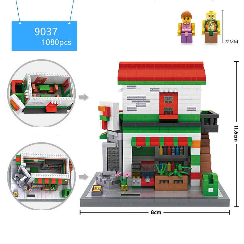 Городской мини уличный вид в виде ракушки АЗС цифровой apple store McDonalds звезда Кофейня микро алмазный блок нанокирпичные игрушки - Цвет: Convenience store