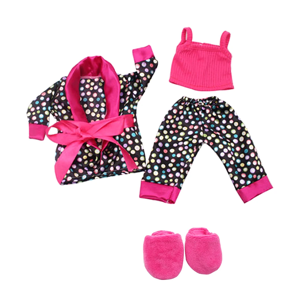 Stylish 5pcs Nightgown Suit Clothes Shoes for 18” American Doll My Life Journey Dolls Suspender Jacket Pants Slipper
