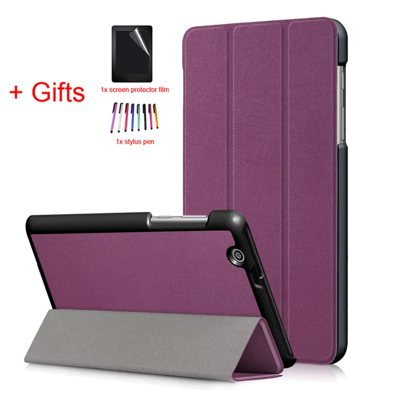 Purple Магнитный Ультратонкий чехол для huawei MediaPad T3 7,0 3G BG2-U01 " планшет из искусственной кожи, защитный чехол-подставка+ пленка+ ручка - Цвет: Purple