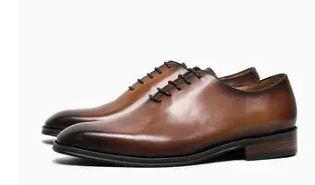 

Italian Lace up Square toes Shoes Men Top grade Genuine Leather Formal brown business Men's shoes Handmade derby Shoes