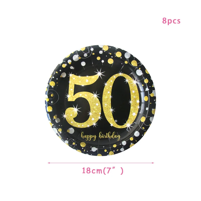 50 7inch plate gold 30 40 50 60 лет взрослый декор для вечеринки в честь Дня Рождения золотой розовый одноразовая посуда 30th 40th 50th 60th товары для дня рождения - Цвет: 50 7inch plate gold