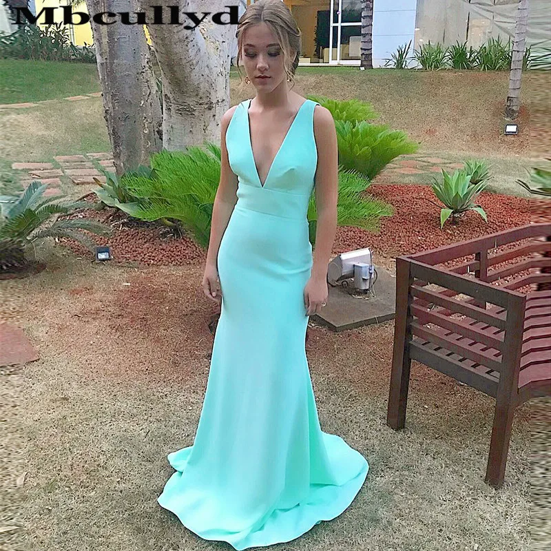 Mbcullyd Русалка Вечерние платья Длинные 2019 сексуальные v-образным вырезом Вечерние платья с открытой спиной Формальные развертки поезд