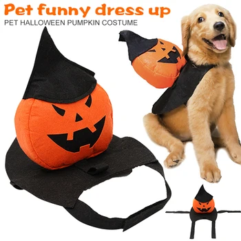 

Pet Dog Halloween Pumpkin Costume Pumpkin Knight with Wizard Witch Hat Dog Apparel Costume UD88