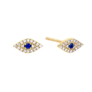 

LOZRUNVE Dainty Jewelry 925 Silver Rhodium Diamond Sapphire Mini Evil Eye Stud Earring 14k 18k