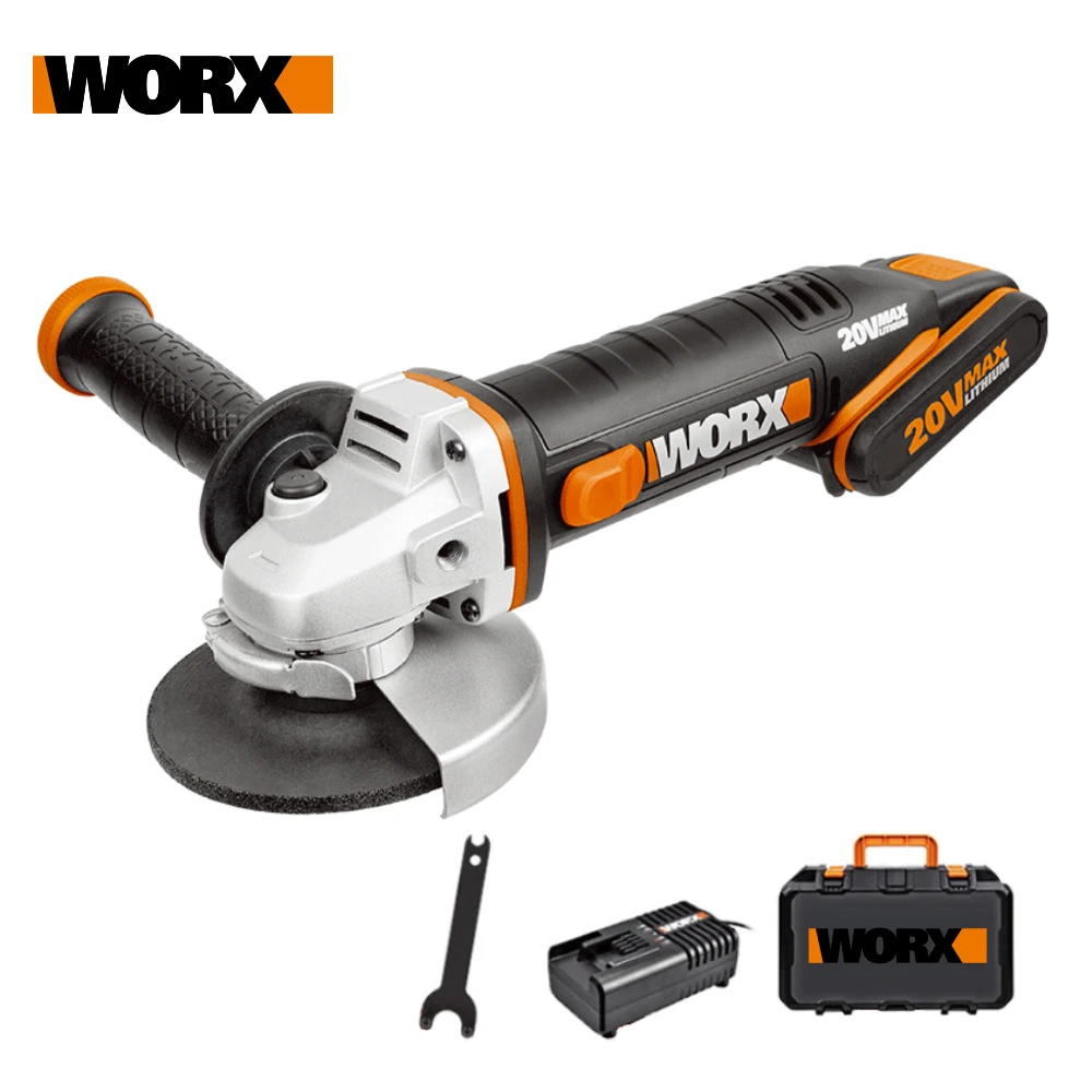Worx 20V Mini Grinder WX800 115mm Cordless Angle-Grinder Electric Tools Grinding Machine Rechargerable 20V Powershare +Tool Case