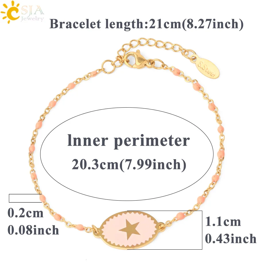 CSJA Stainless Steel Bracelet Women Enamel Star Charm Gold Color Link Chain Beaded Luxury Thin Acier Inoxydable Bracelets S718
