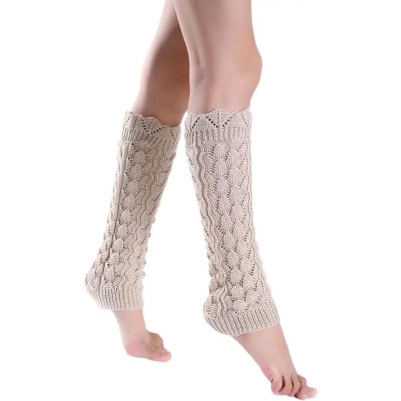 Womens Girls Hollow Out Imitation Lace Knitted Boot Cuffs Cover Wavy Trim Solid Color Knee High Long Leg Warmers Elastic Socks - Цвет: 8