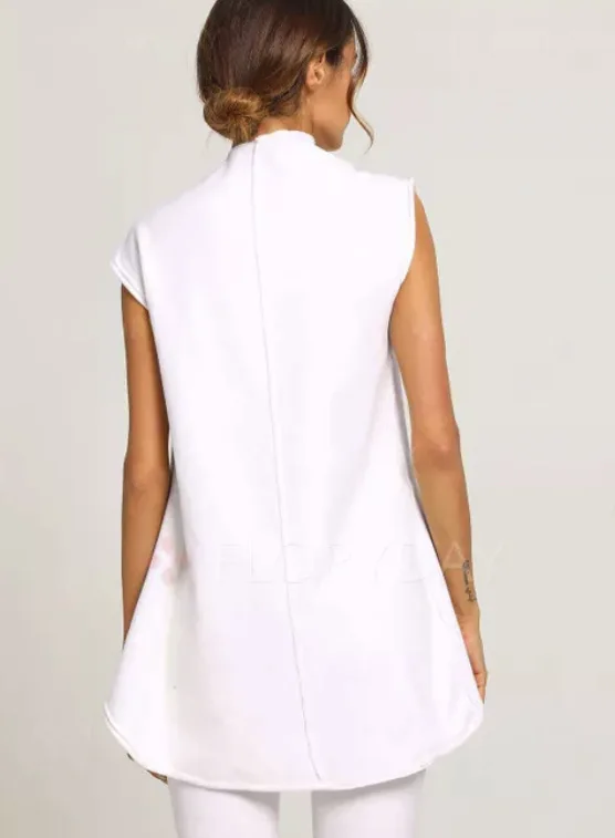 Женский Топ Модный дизайн чувство большая кнопка нерегулярная футболка без рукавов Женская
