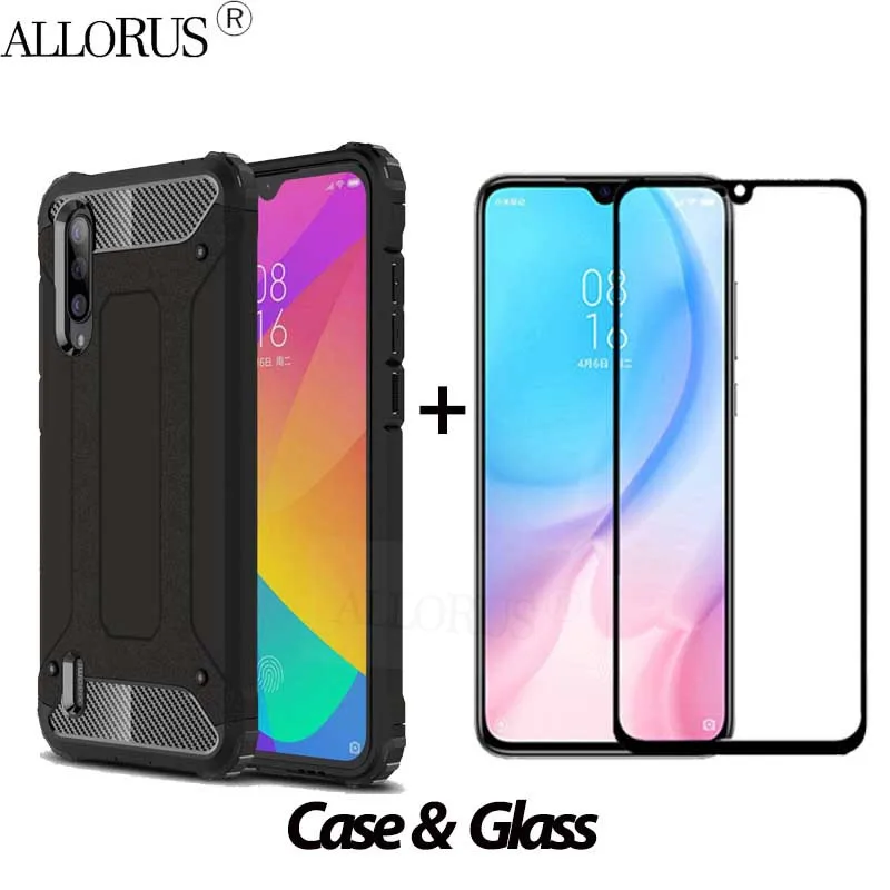 Black Case and Glass xiaomi mi a3 чехол Роскошный противоударный чехол на кольцом ми a3 Xiaomi Mi A3 cc9e xiaomi силиконовый бампер на MiA3 Mi A3 стекло+ чехол на сяоми ми а3 телефона xiaomi mi a3 чехол - Цвет: Black Case and Glass