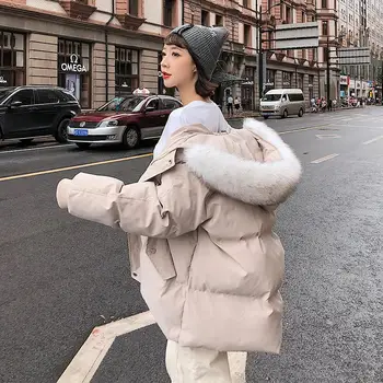 

Coat Women 2019 Women's Short Parkas Winter Loose Cotton Coats Faux Fur Collar Snow Coat Hooded Casual Jackets Snow Coat
