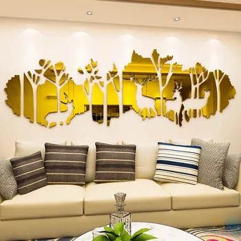 

Forest Deer Acrylic Mirror wall stickers living room Personalized 3d Wall stickers Interior decoration Home decor WF1105