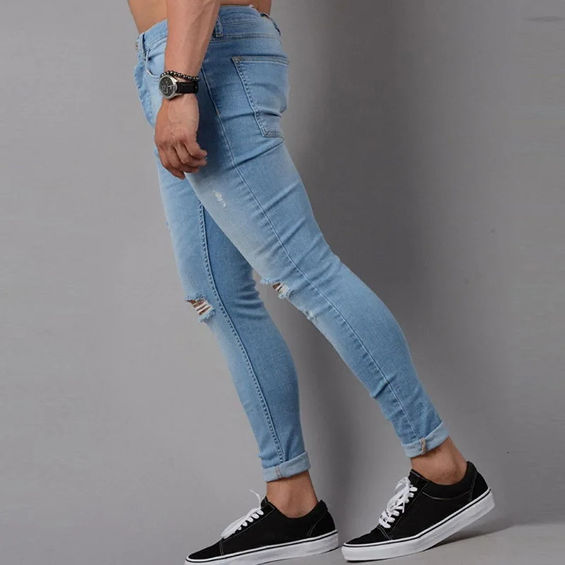 Mens Skinny Blue Jeans Spring Male Jeans Pants Vintage Denim Pencil Pants Casual Stretch Trousers 2020 Hole Ripped Male Zipper Mens Skinny Blue Jeans Spring Male Jeans Pants Vintage Denim Pencil Pants Casual Stretch Trousers 2020 Hole Ripped Male Zipper