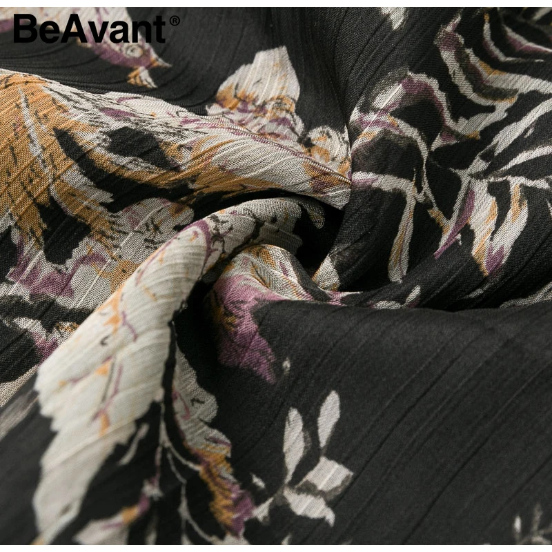 BeAvant короткое платье с цветочным принтом, Черное женское шифоновое короткое платье с длинным рукавом, женское Прозрачное платье с оборками, модные платья