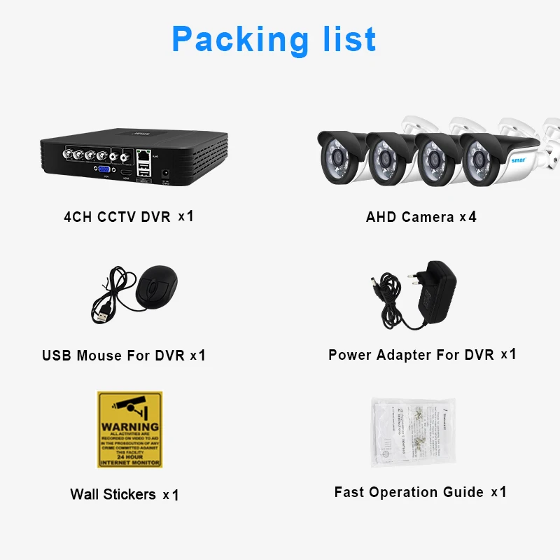Smar 4CH CCTV HDMI DVR 4 шт. 720P 1080 комплект камеры AHD открытый погодостойкий домашней