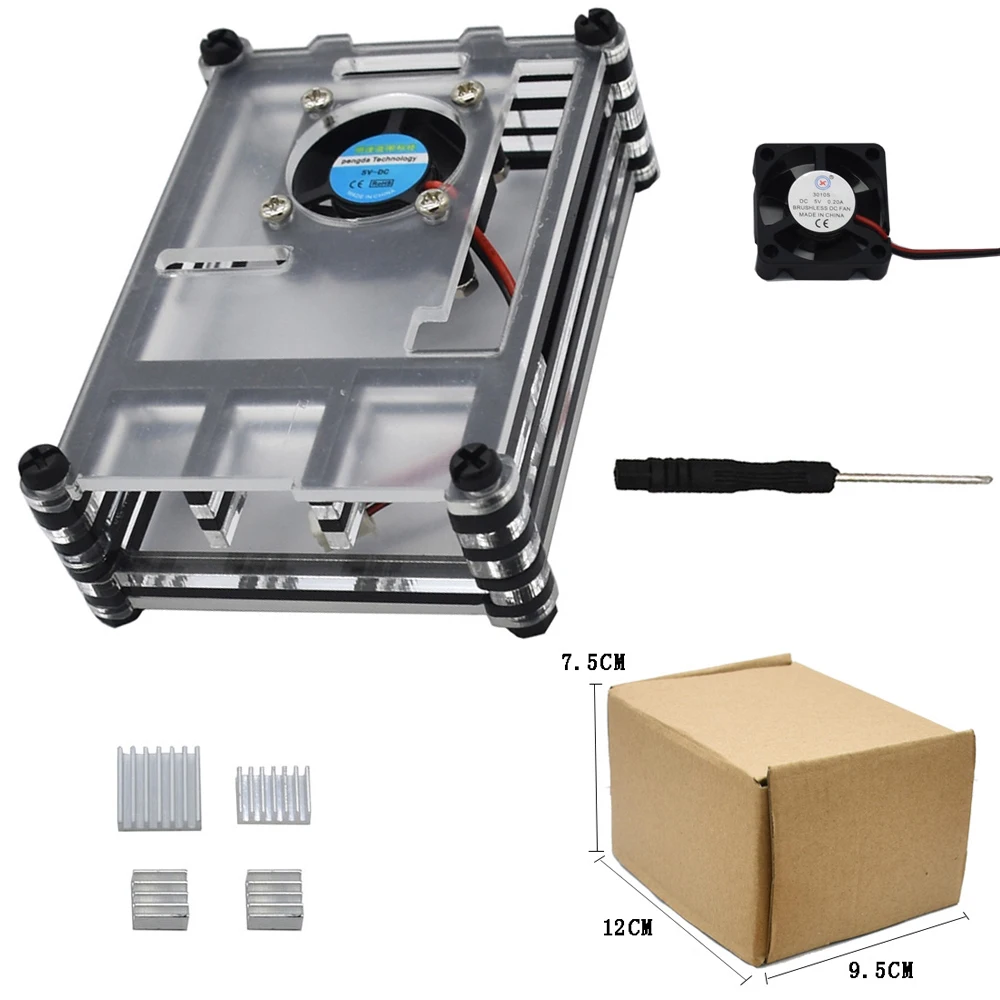 

Acrylic Shell Case Heatsinks With Cooling Fan For Raspberry Pi 4 Model B Acrylic housing with cooling fan.